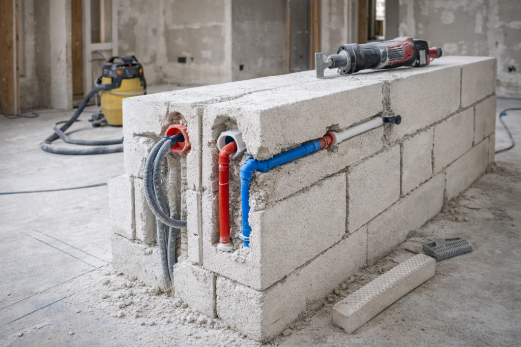 etapes de realisation montage decoupes passages techniques