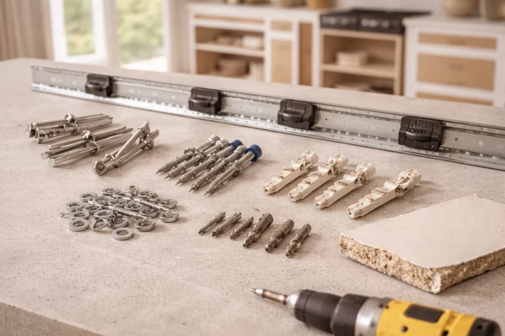 fixations-recommandees-rail-montants-chevilles-adaptees